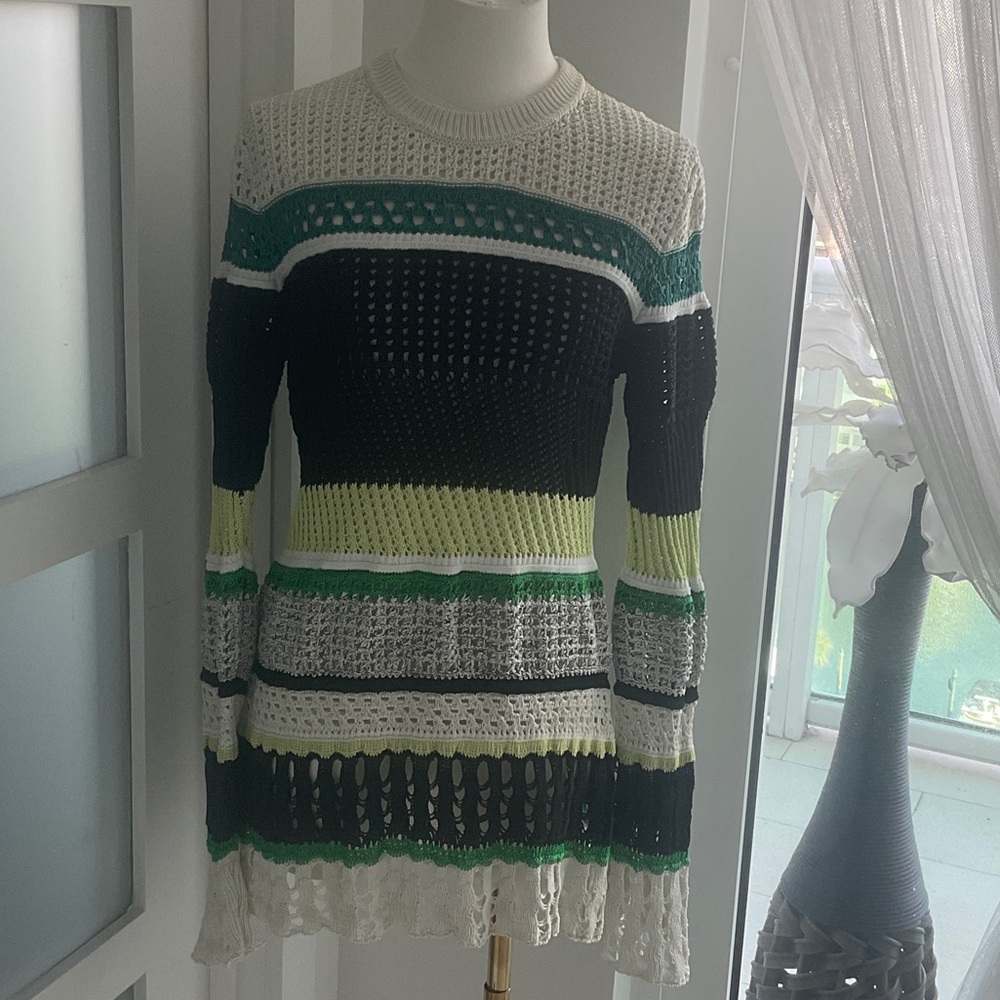 Proenza Schouler Crochet Knit Silk Striped Sweater Top sz L